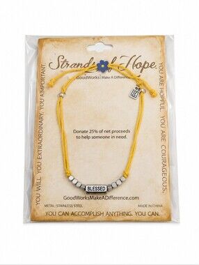 3/$25 STRANDS OF HOPE Yellow Cord Blessed Beaded Adjustable Tennis Bracelet